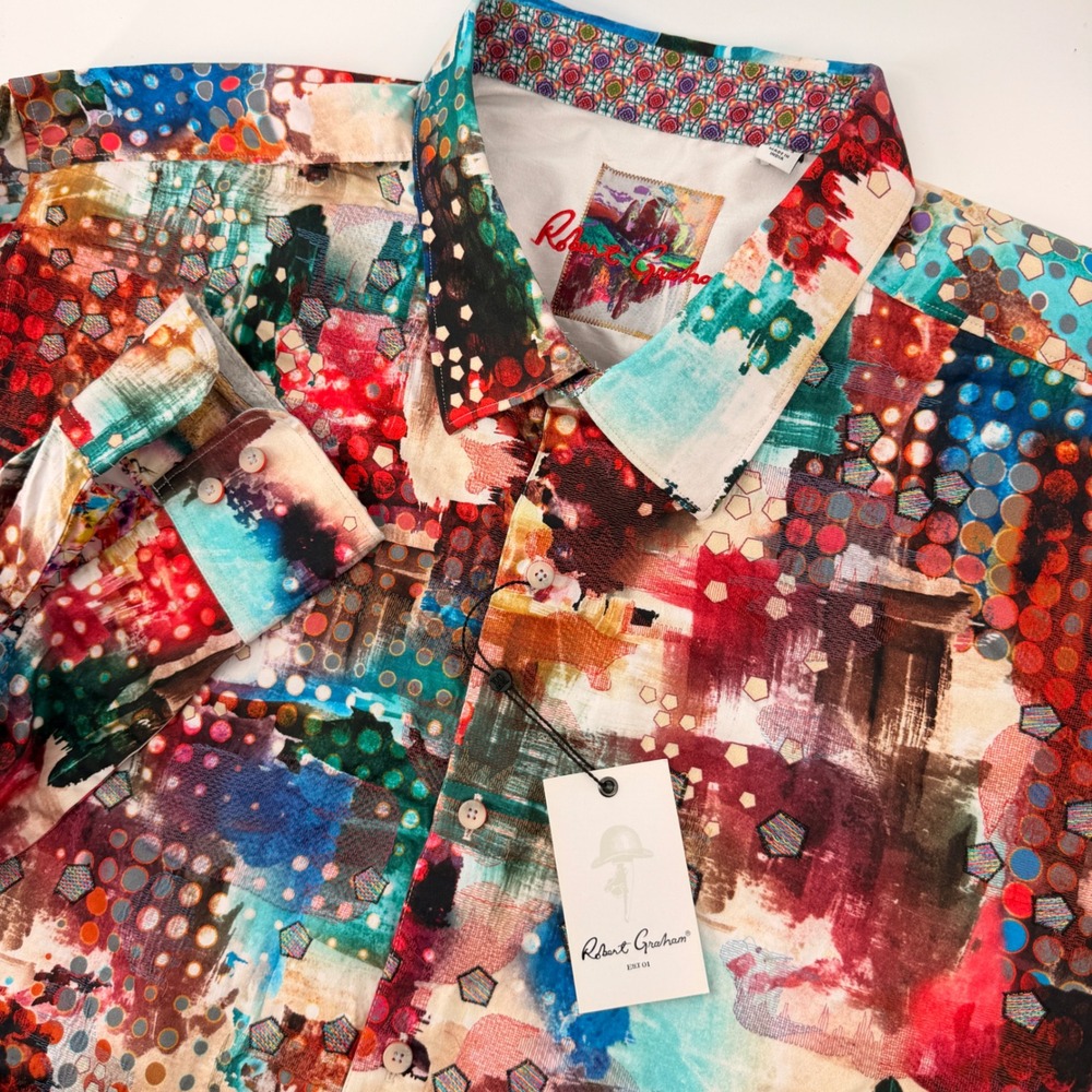 Robert Graham Utopia Shirt Men 4XLT Multi Color Abstract Long Sleeve Embroidered